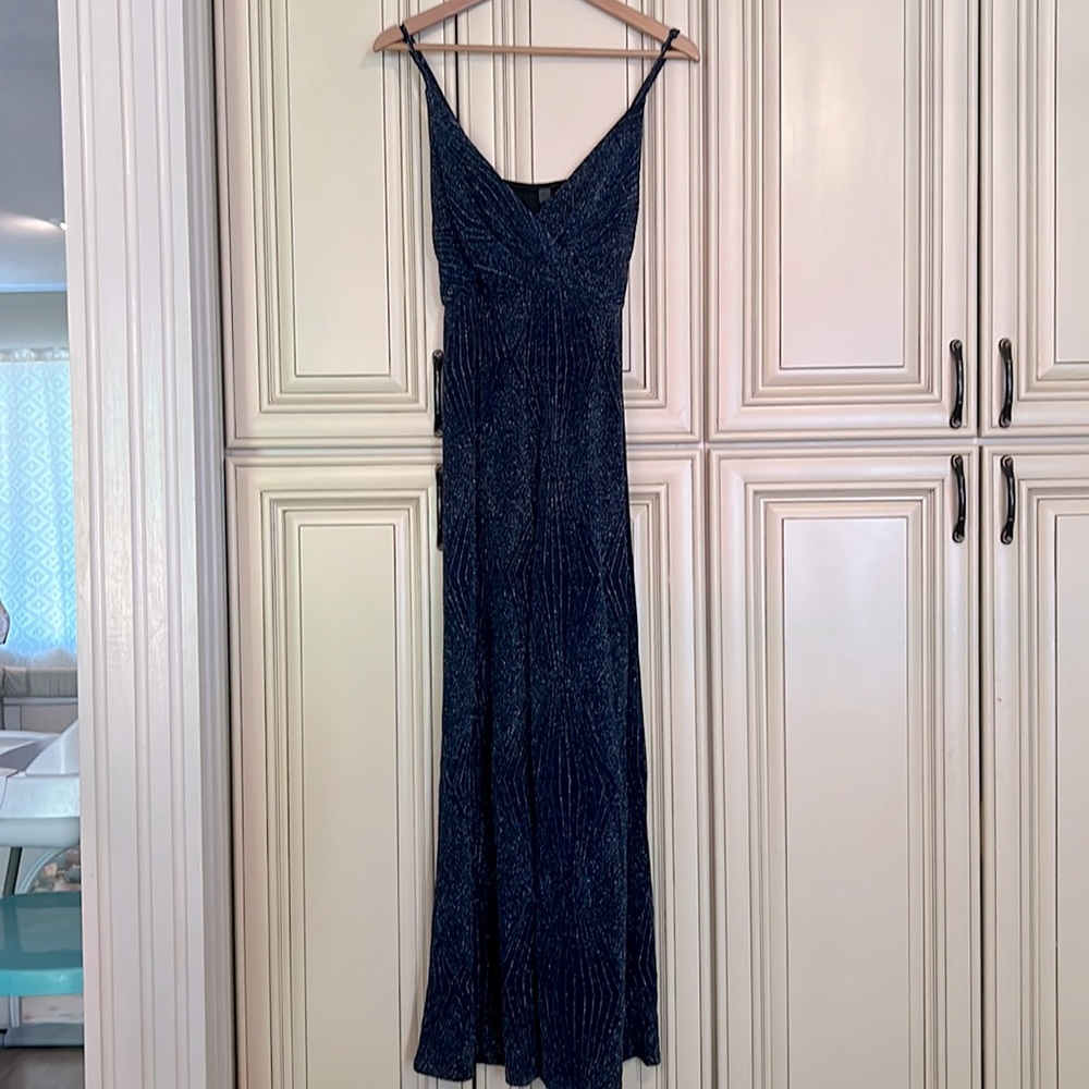 ALYA Navy and silver sparkle wide leg jumpsuit Size M